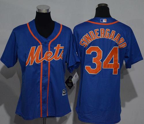 Mets #34 Noah Syndergaard Blue Alternate Women's Stitched MLB Jersey - Click Image to Close